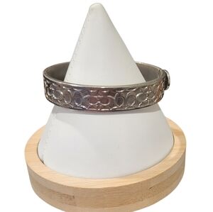 Coach Silver Toned Hinged Bangle Logo Bracelet